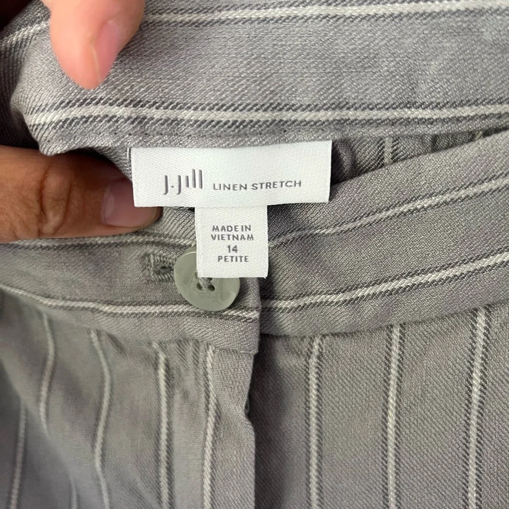 J. Jill‎ Linen Stretch Light Grey Striped Cropped Wide Leg Pants Size 14 Petite
